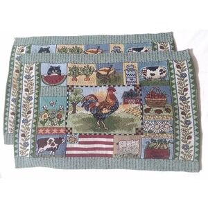Tapestry Placemats Set of 2 Country Farm Rooster Patriotic 12"x18"
